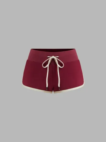 Cotton-blend Low Rise Contrasting Binding Knotted Micro Shorts