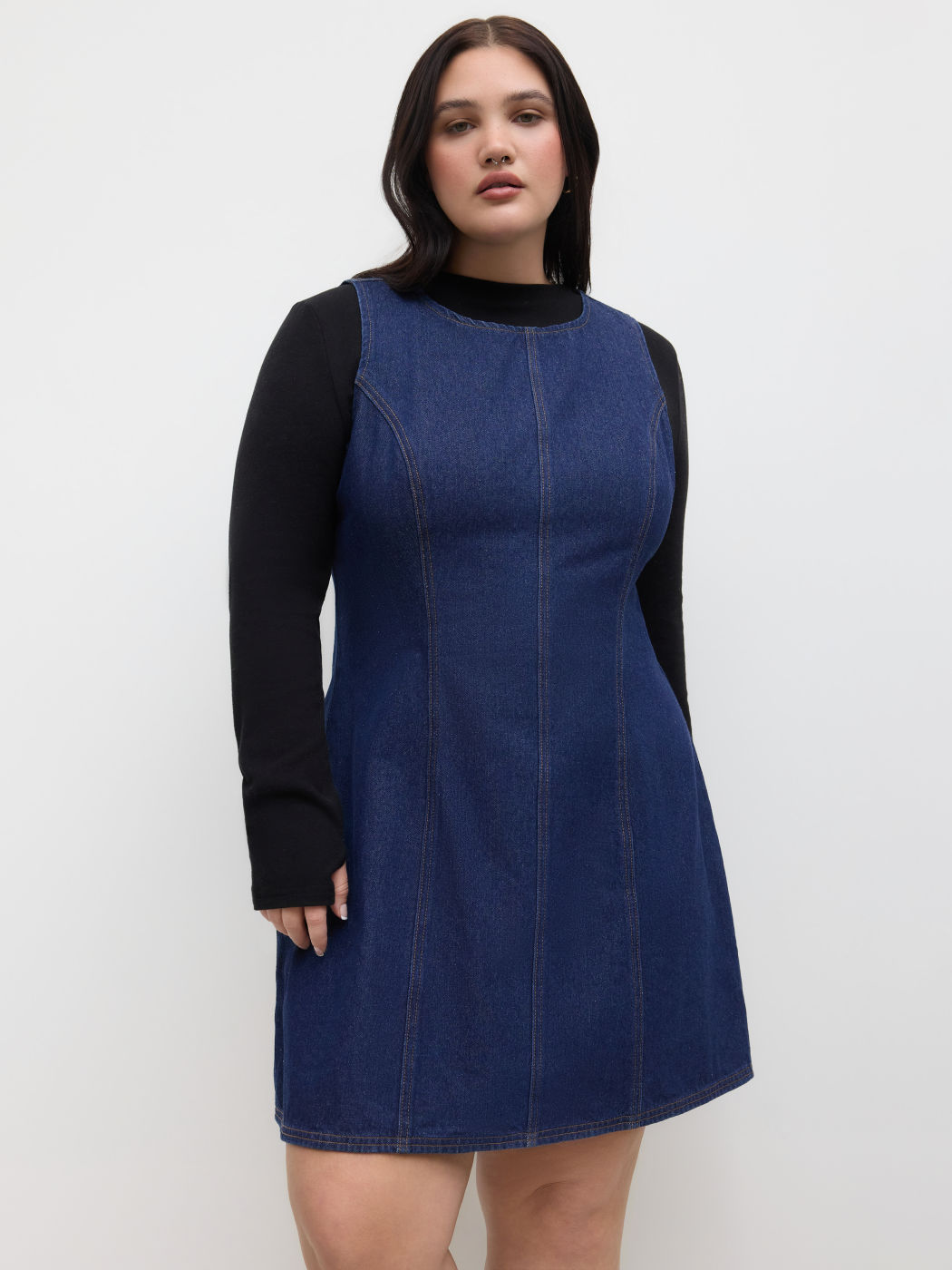 Denim Zipper Mini Dress Curve & Plus