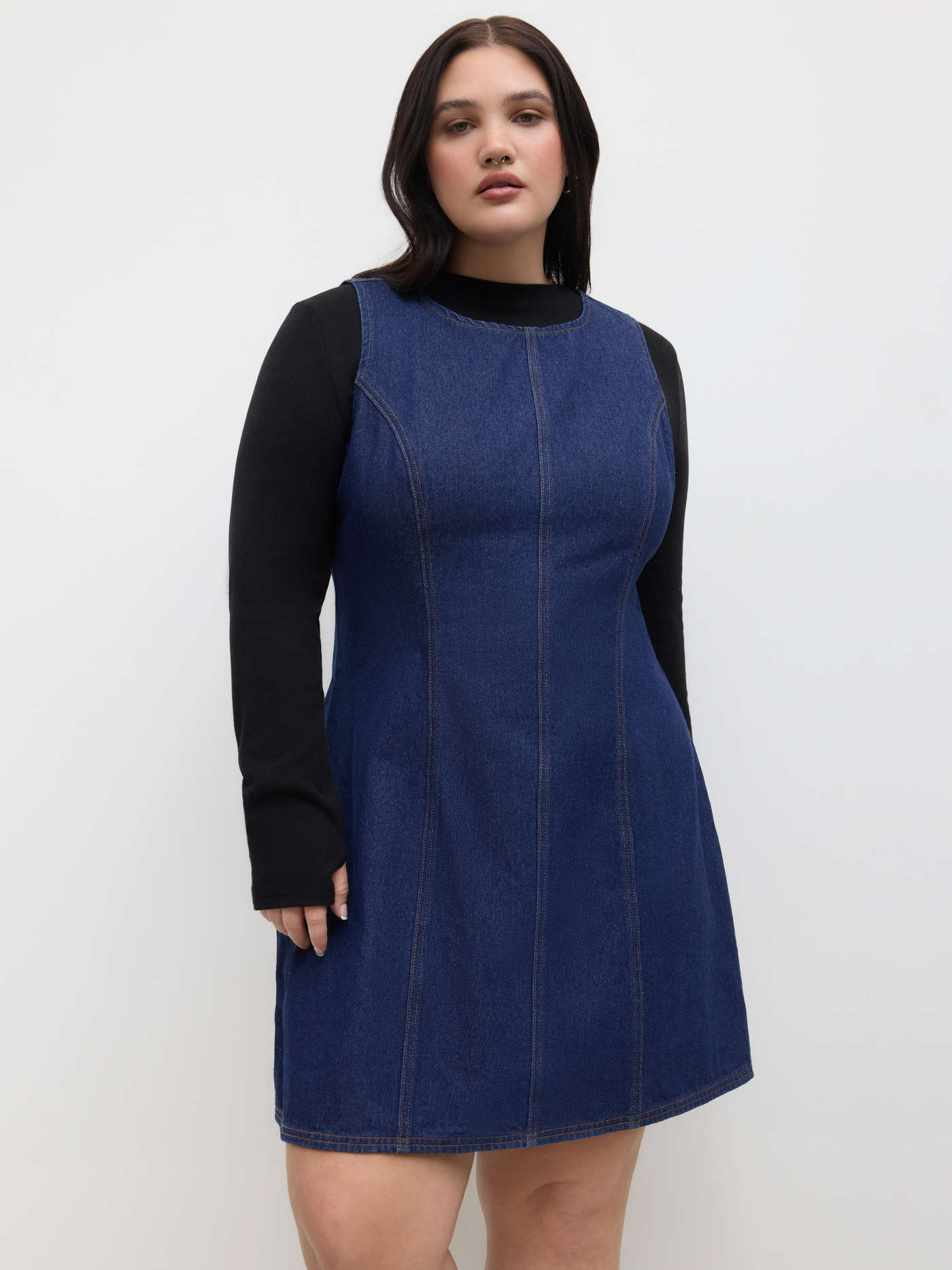 Denim Zipper Mini Dress Curve & Plus