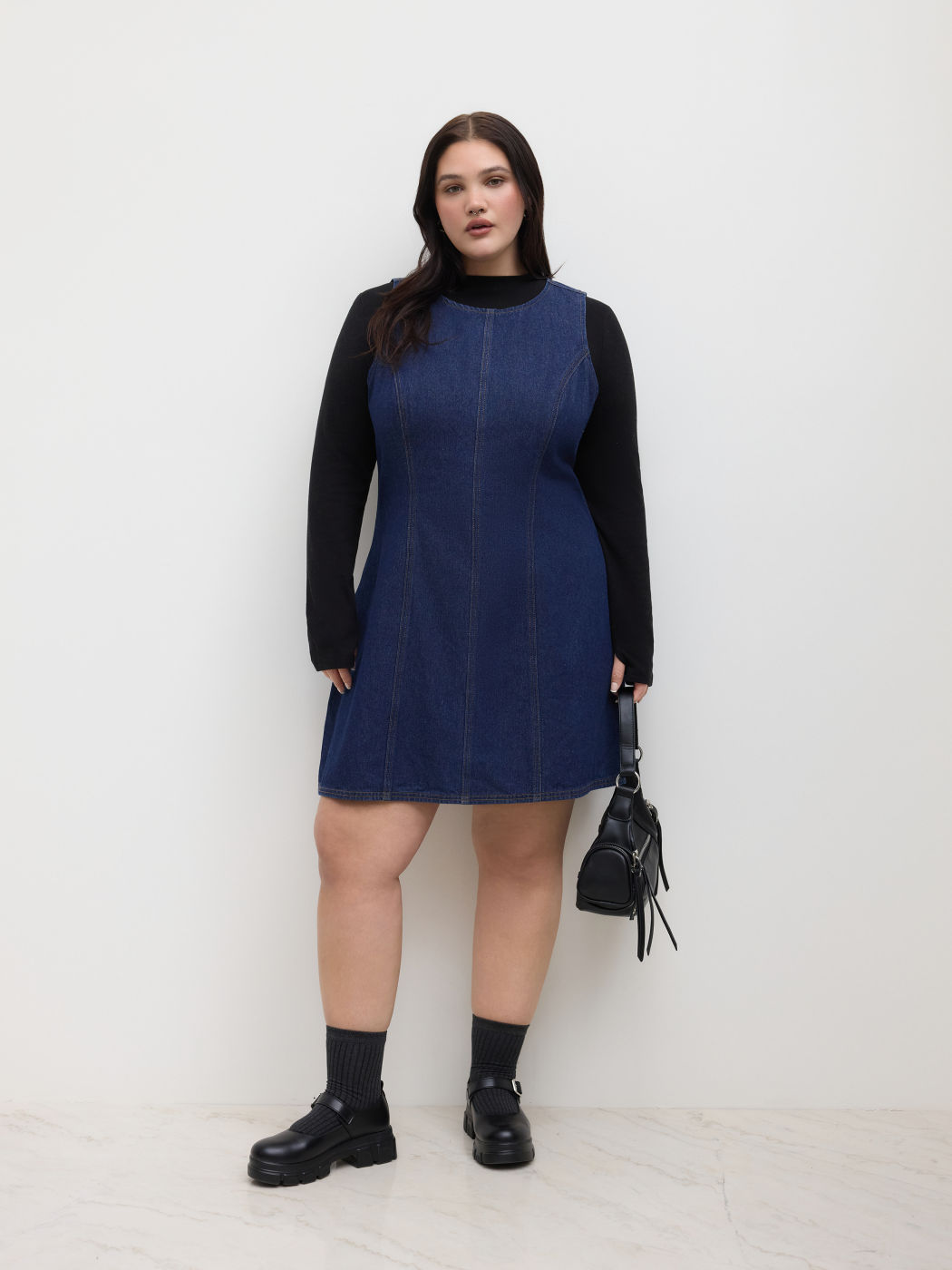 Denim Zipper Mini Dress Curve & Plus