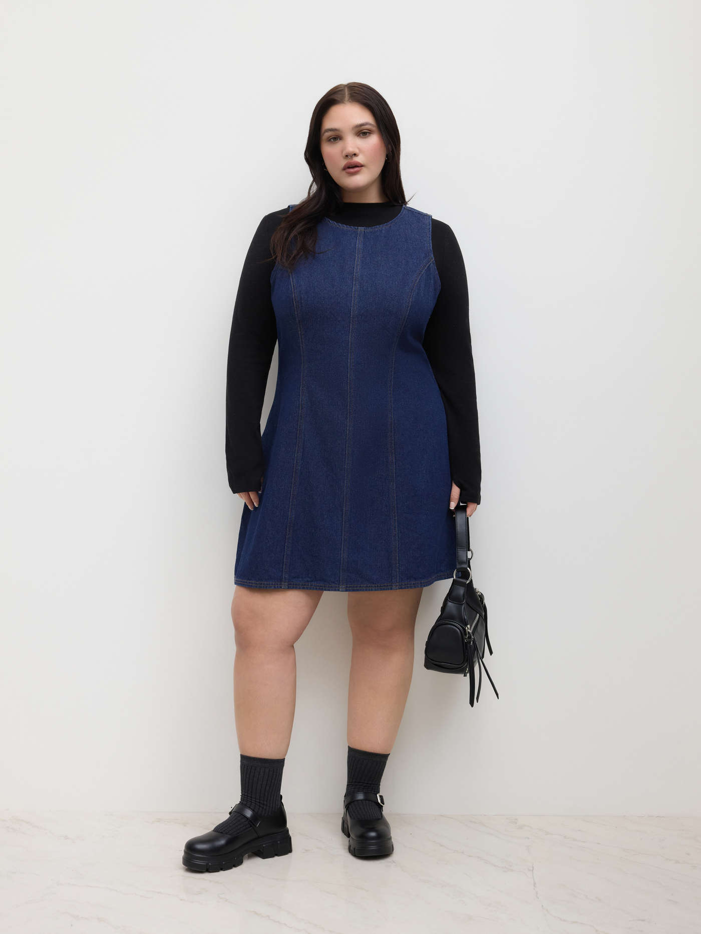 Denim Zipper Mini Dress Curve & Plus