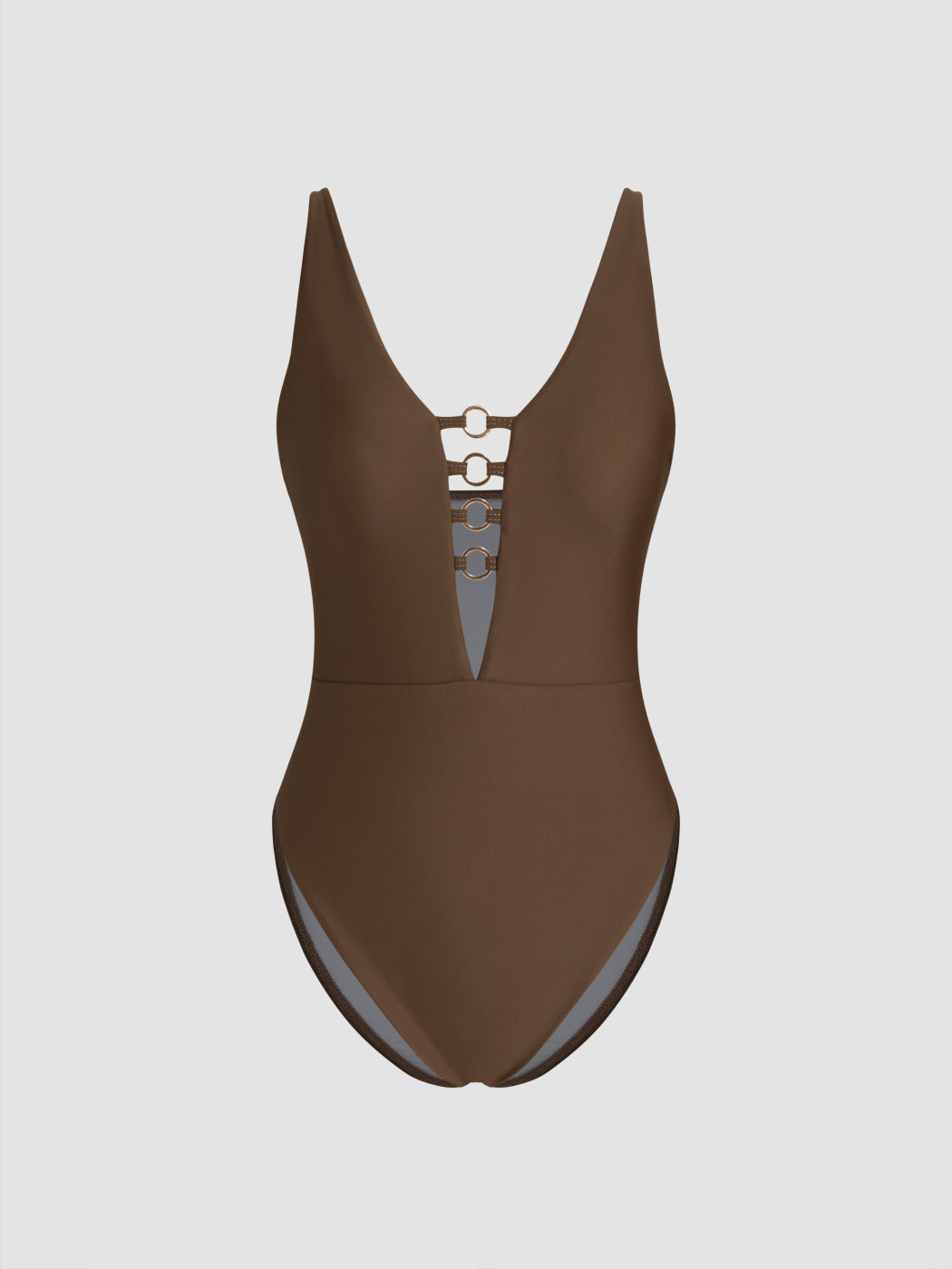 Shaping V-neck O-ring Cut Out One Piece Swimsuit