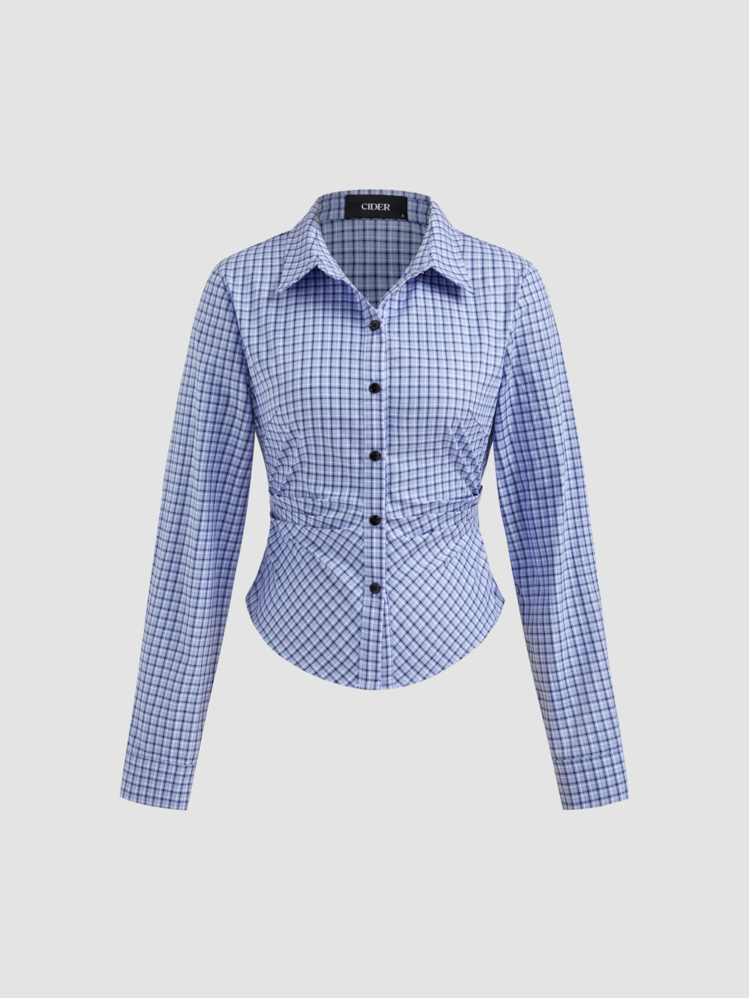 100% Cotton Polo Check Ruched Shirt