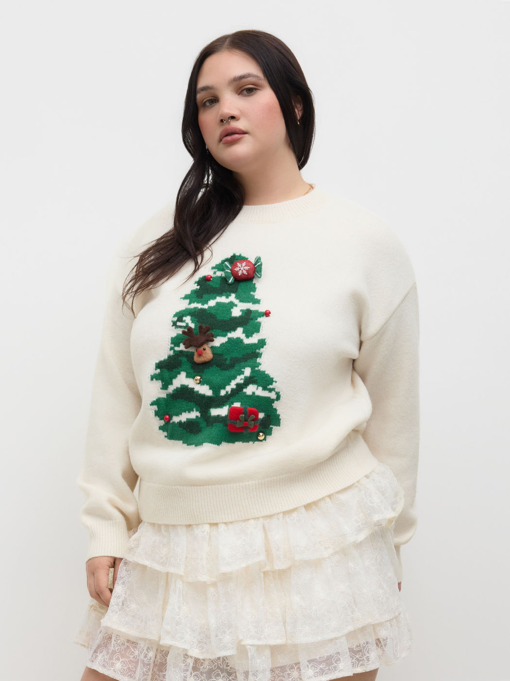 Knit Christmas Tree Graphic Oversized Sweater Curve & Plus
