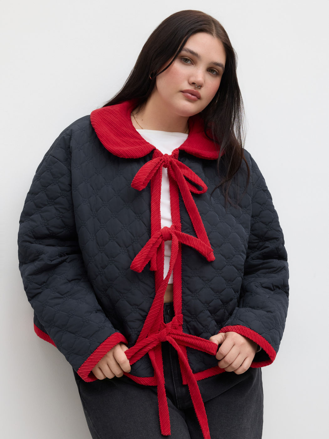 Tie Front Quilted Puffer Jacket Curve & Plus