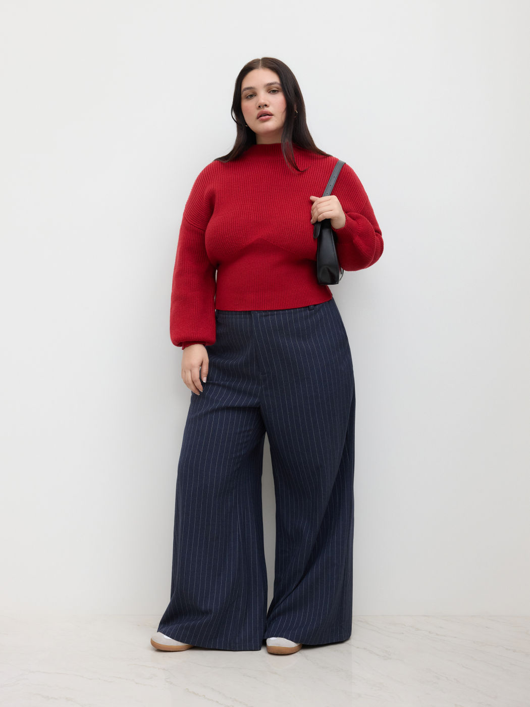 Knit Stand Collar Long Sleeve Sweater Curve & Plus