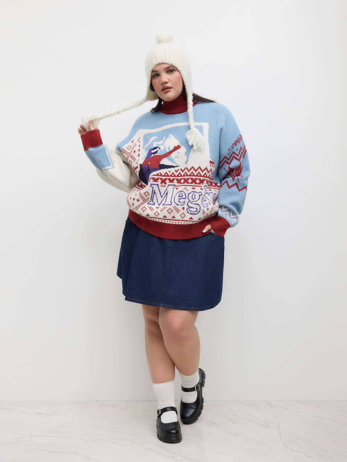 Ski Knit High Neck Graphic Sweater Curve & Plus