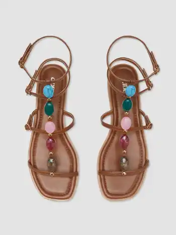 COLORFUL STONE BUCKLE ROMAN SANDALS