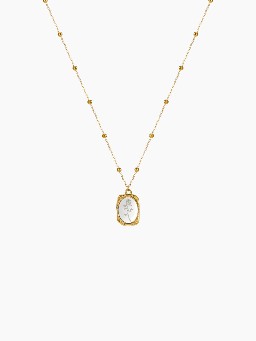 ROSE SQUARE PENDANT & BEAD 18K GOLD-PLATED CHAIN NECKLACE