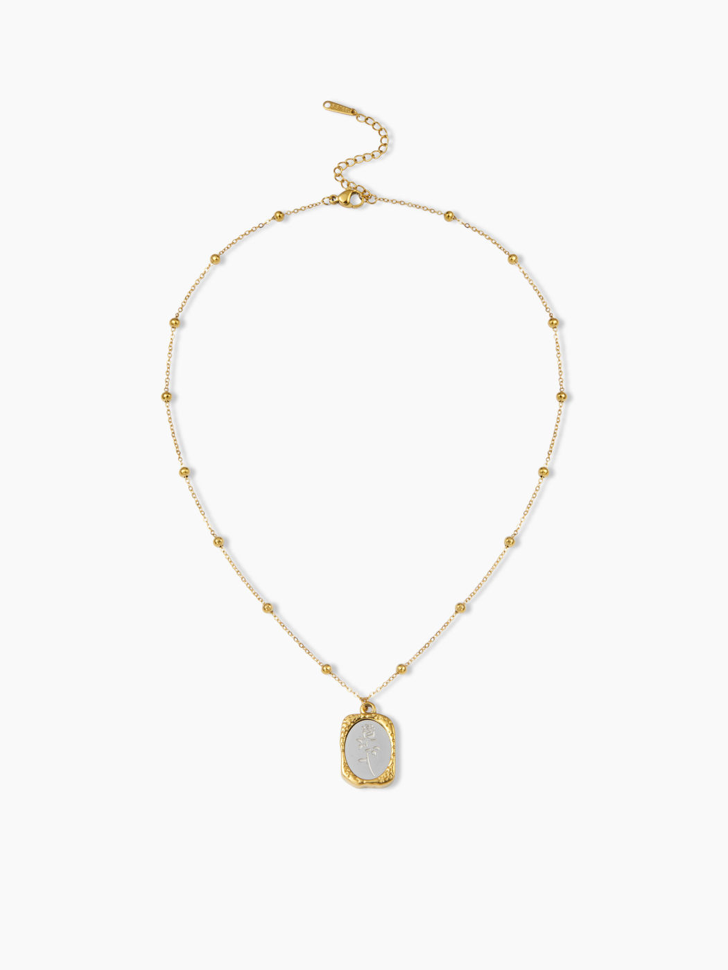 ROSE SQUARE PENDANT & BEAD 18K GOLD-PLATED CHAIN NECKLACE
