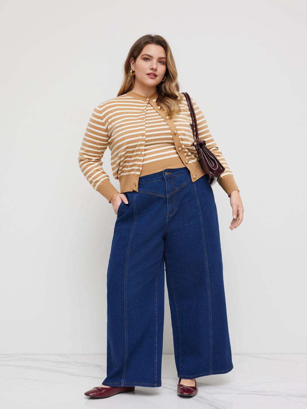 Knit Round Neckline Striped Top With Striped Tank Top Curve & Plus