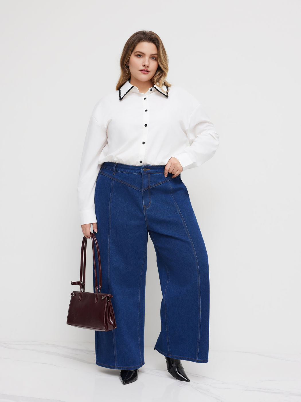 Polo Kontrastierende Bindung Langarm Oversized Body Kurve & Plus