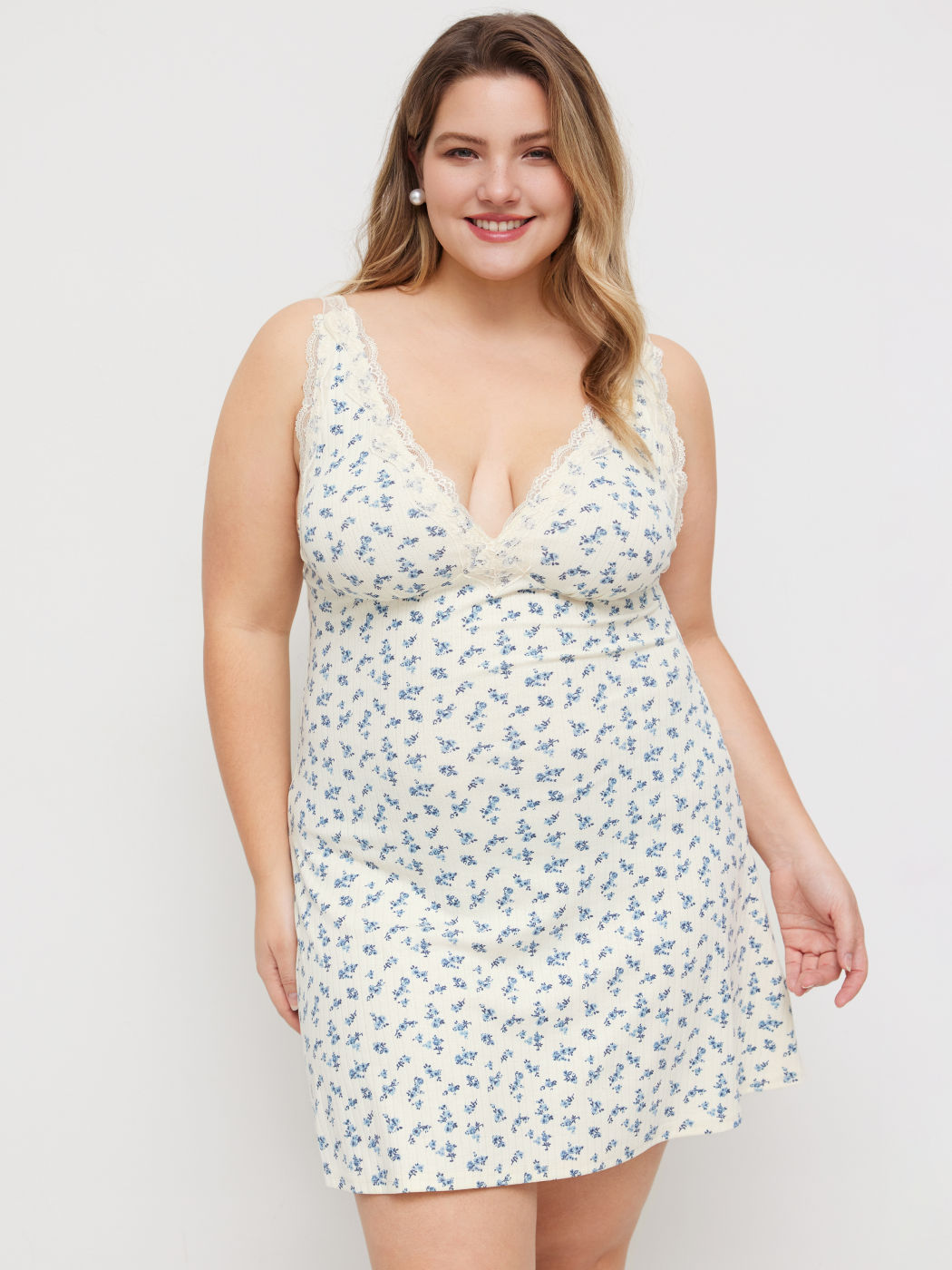 V-Ausschnitt Blumen Spitze Mini Kleid Kurve & Plus