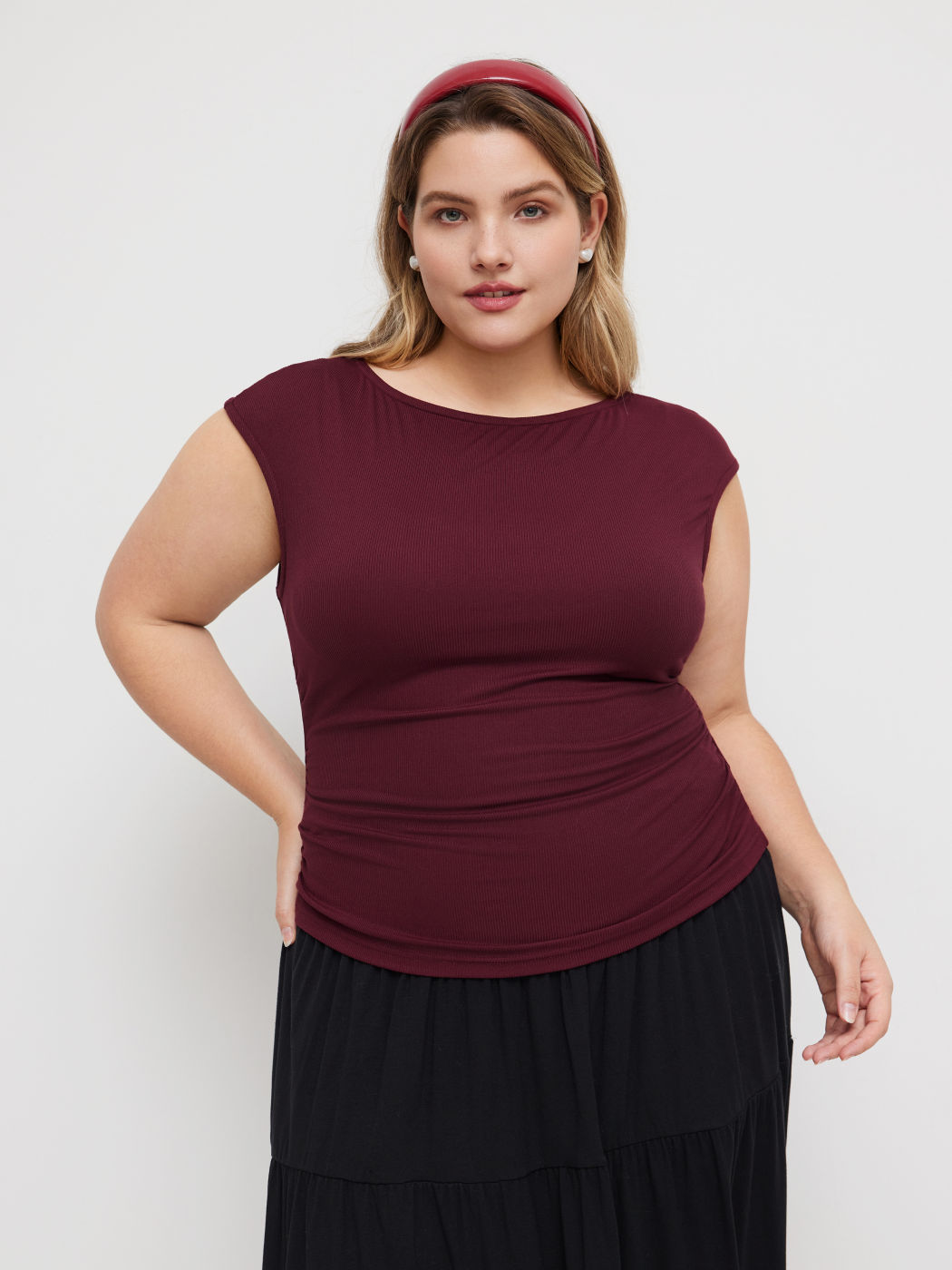 Boat Neck Ruched Tank Top Curve & Plus