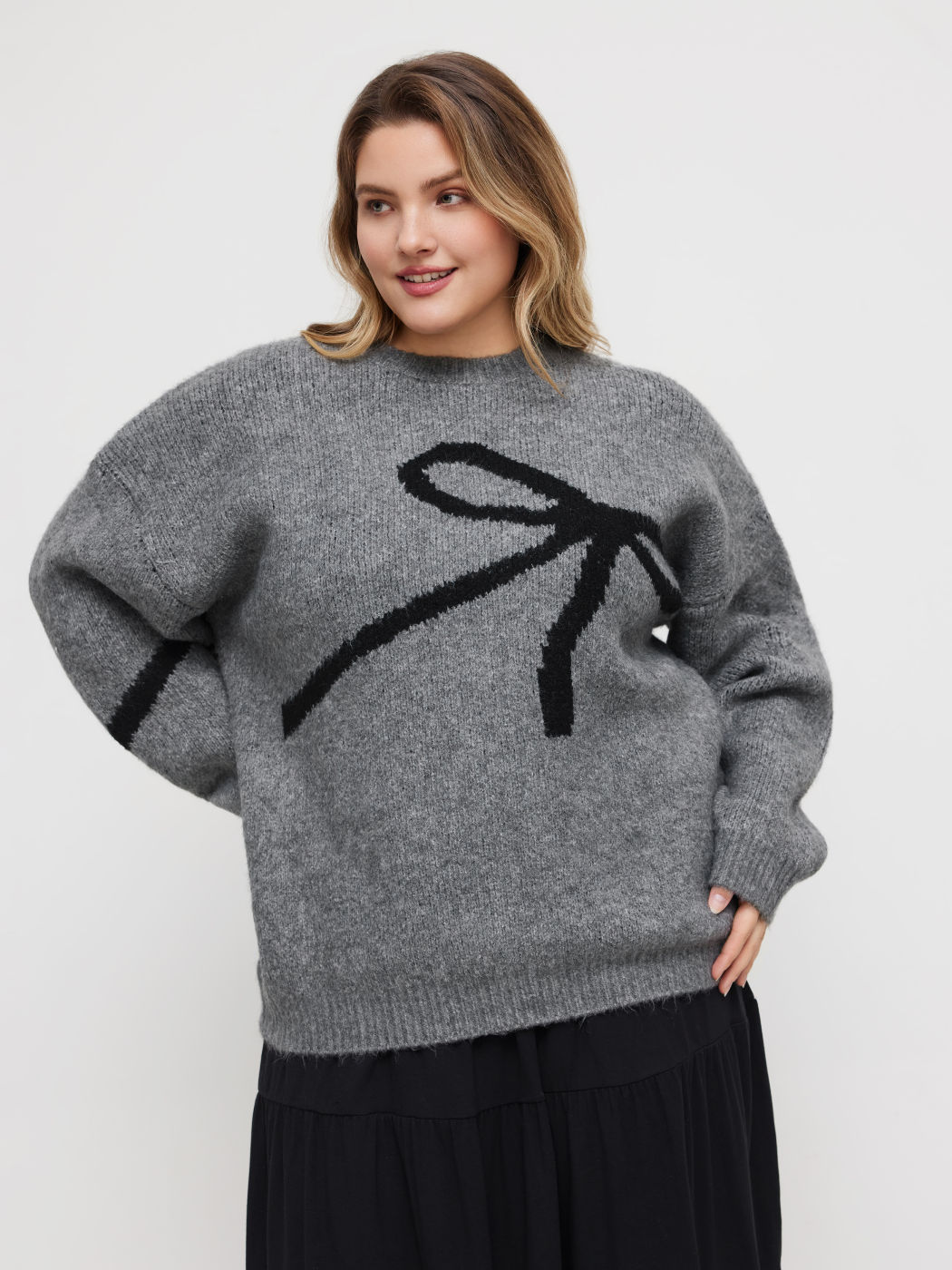 Knit Rundhalsausschnitt Schleife Oversized Pullover Kurve & Plus
