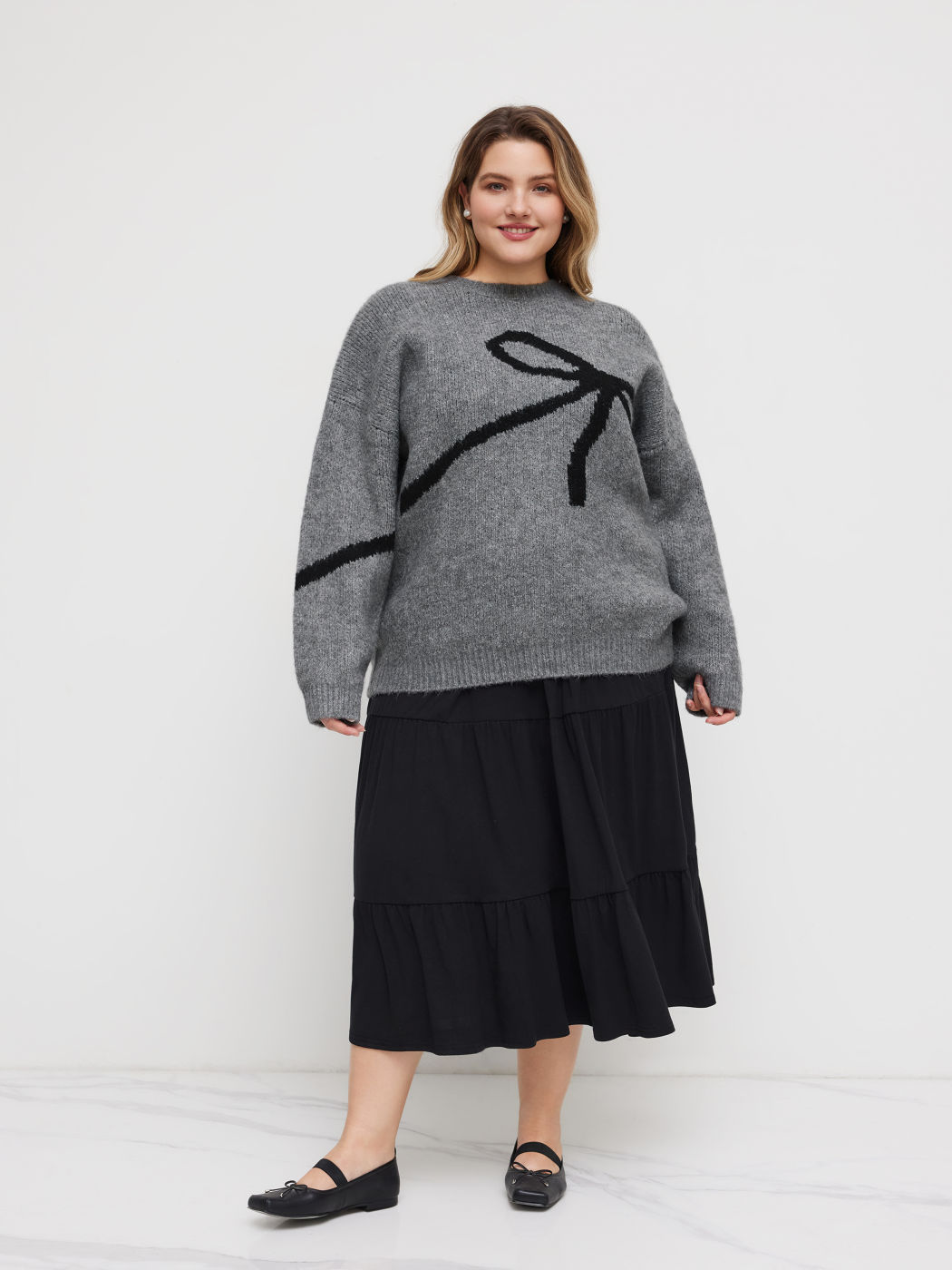 Knit Rundhalsausschnitt Schleife Oversized Pullover Kurve & Plus