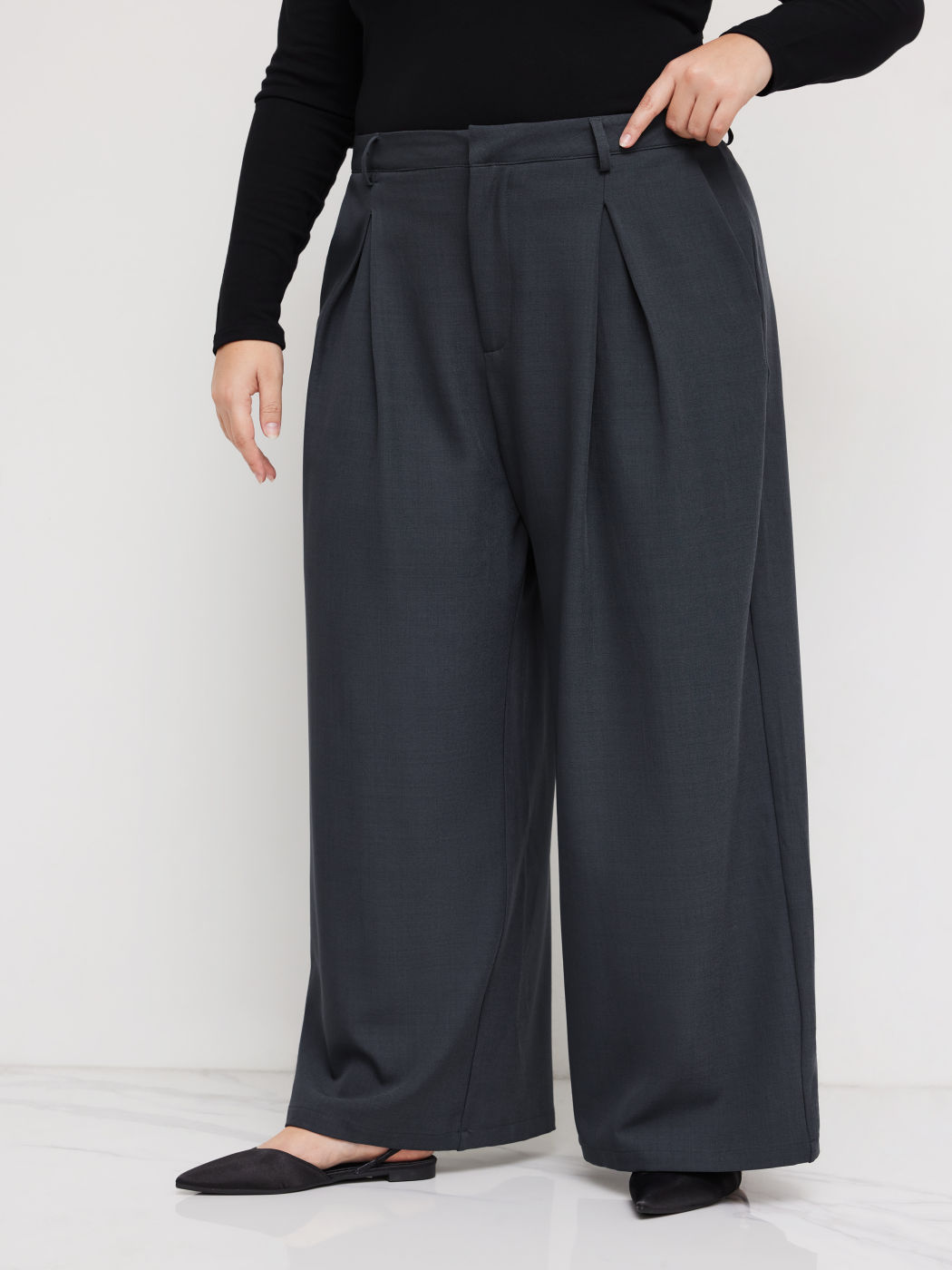 Mid Rise Pocket Wide Leg Hosen Kurve & Plus