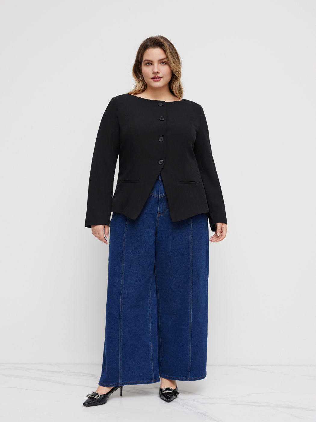 Boat Neck Split Blazer Curve & Plus