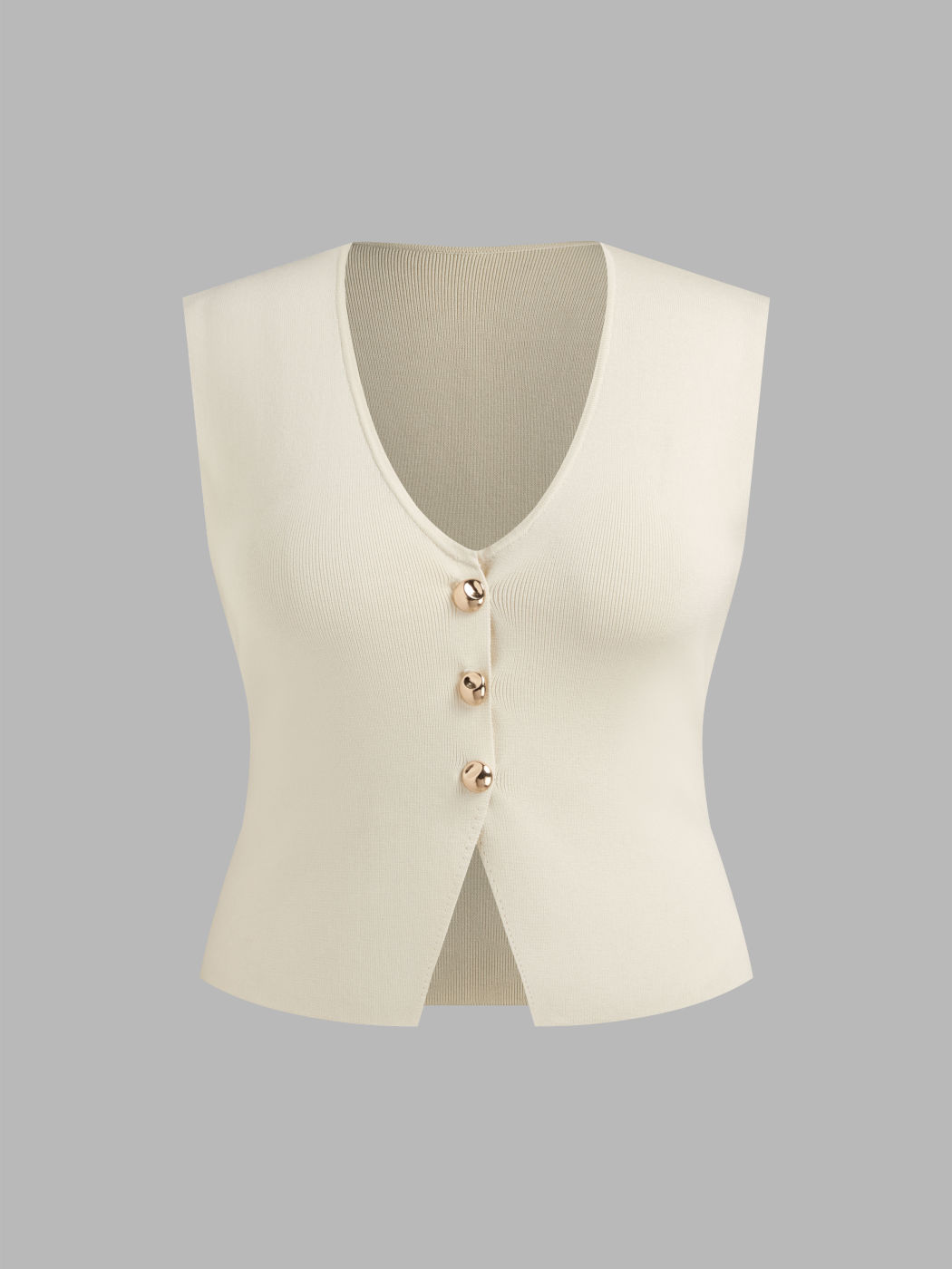 Knit V-neck Button Split Vest Curve & Plus