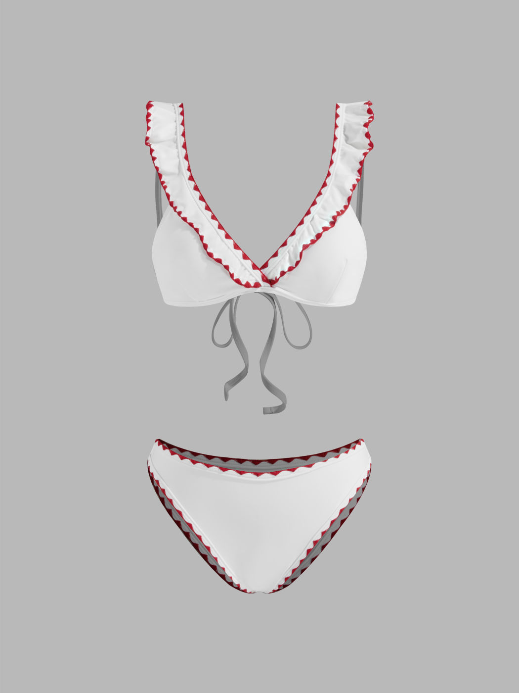 V-neck Ruffle Contrasting Binding Tankini Cheeky Bikini Set