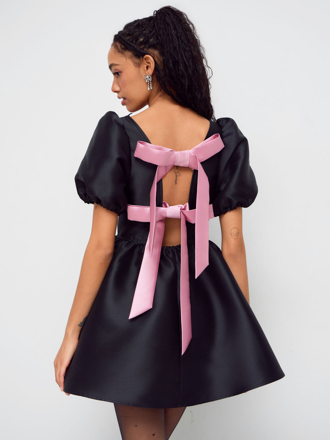 Bowknot Back Puff Sleeve Mini Dress