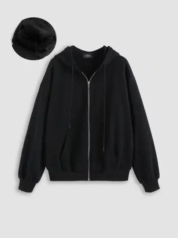 Felpa con cappuccio con cerniera a maniche lunghe in spugna