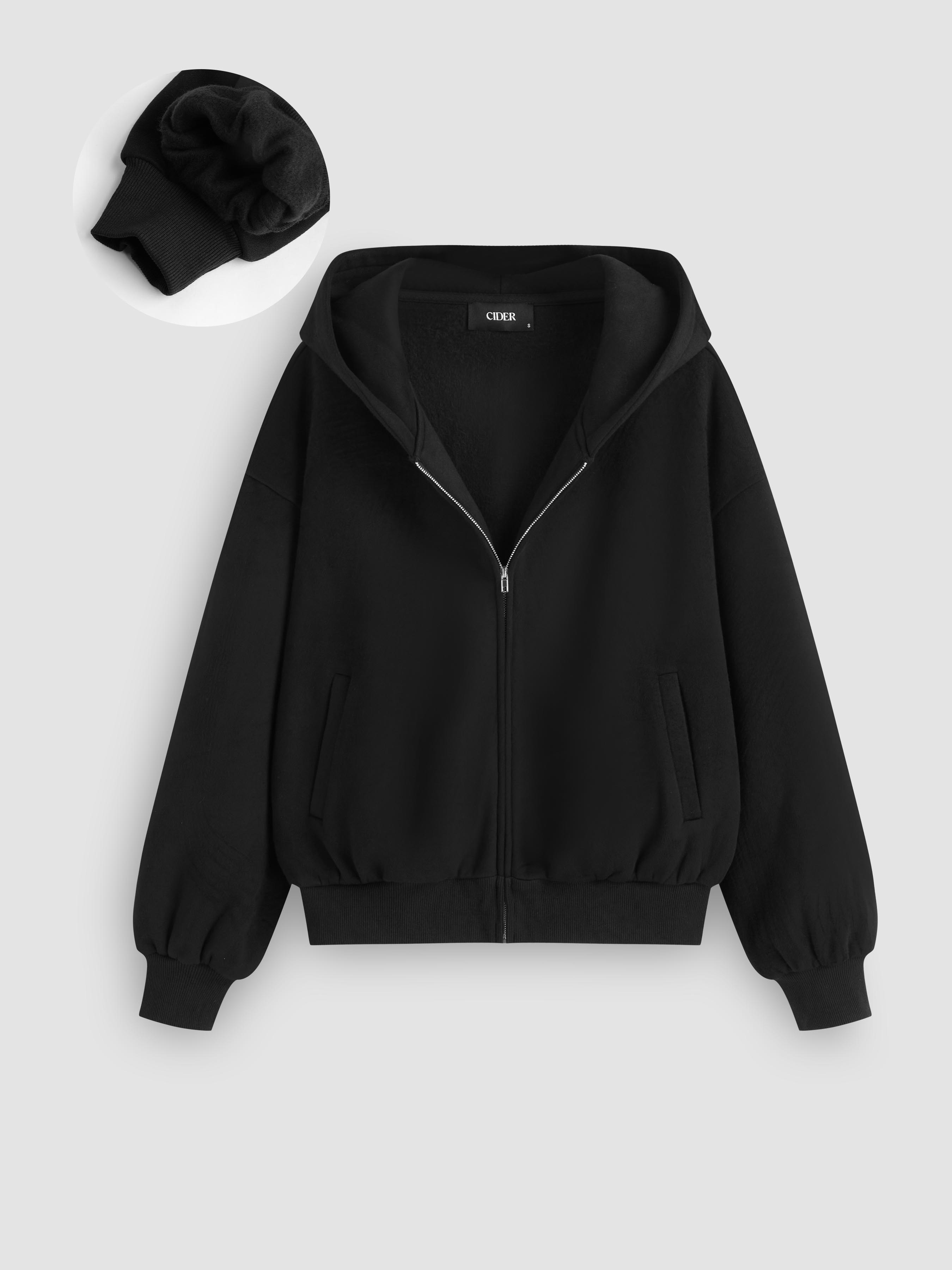 Terry Fleece Soft-touch Zip Up Hoodie For Daily Casual