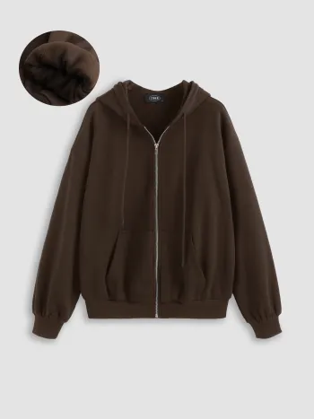 Terry Langärmliges Kapuzenpullover mit Reißverschluss