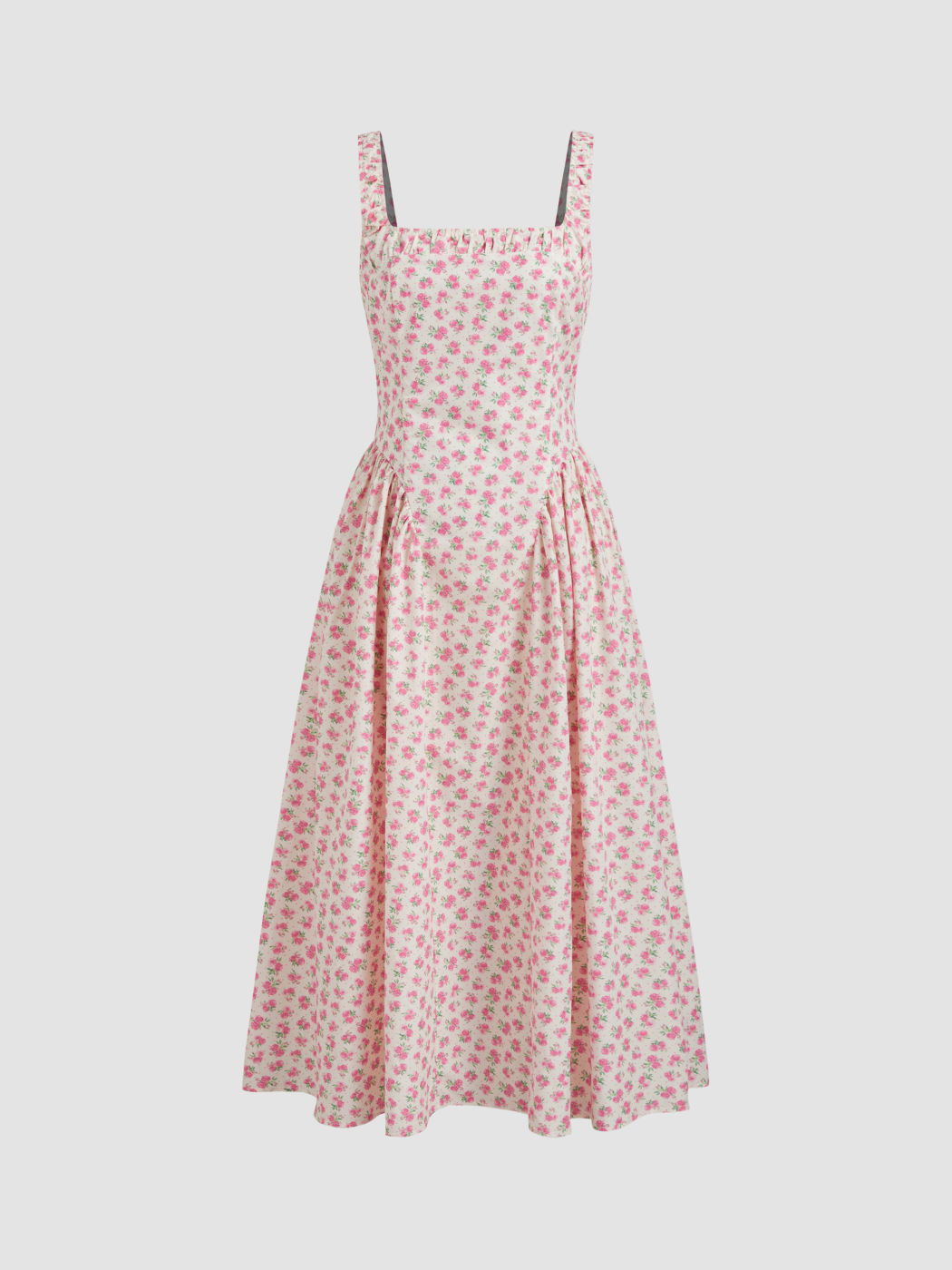 Quadratischer Ausschnitt Blumen Rüschen Maxikleid