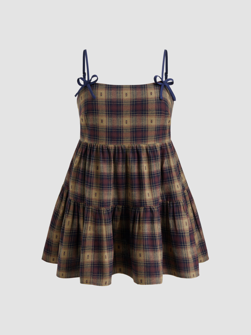 Tartan Bowknot Ruffle Hem Mini Dress Curve & Plus