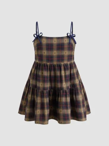 Tartan Bowknot Ruffle Hem Mini Dress Curve & Plus