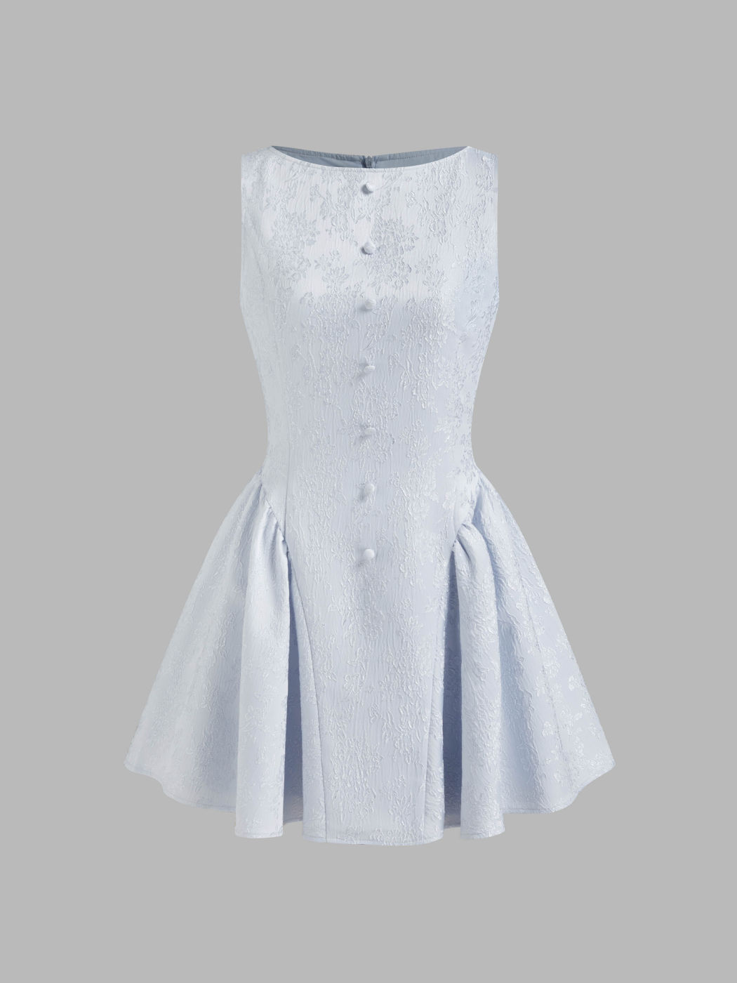 Boat Neck Texture Floral Ruffle Mini Dress