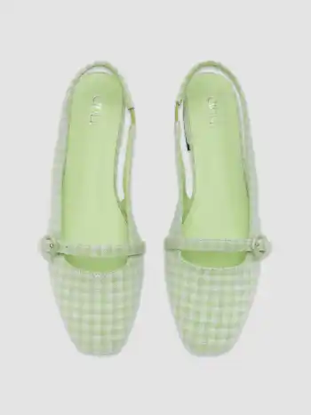 GINGHAM STRAP SQUARE TOE SLINGBACK FABRIC MARY JANE SHOES