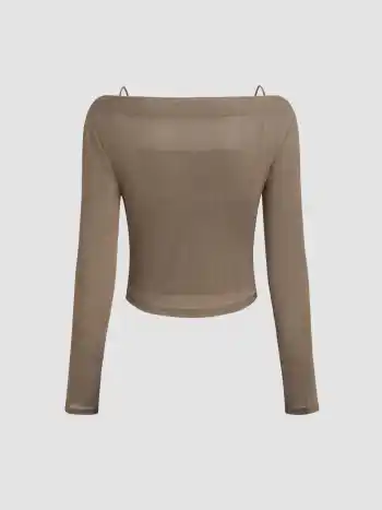 Conjunto de dos piezas de top de manga larga y cuello en barco