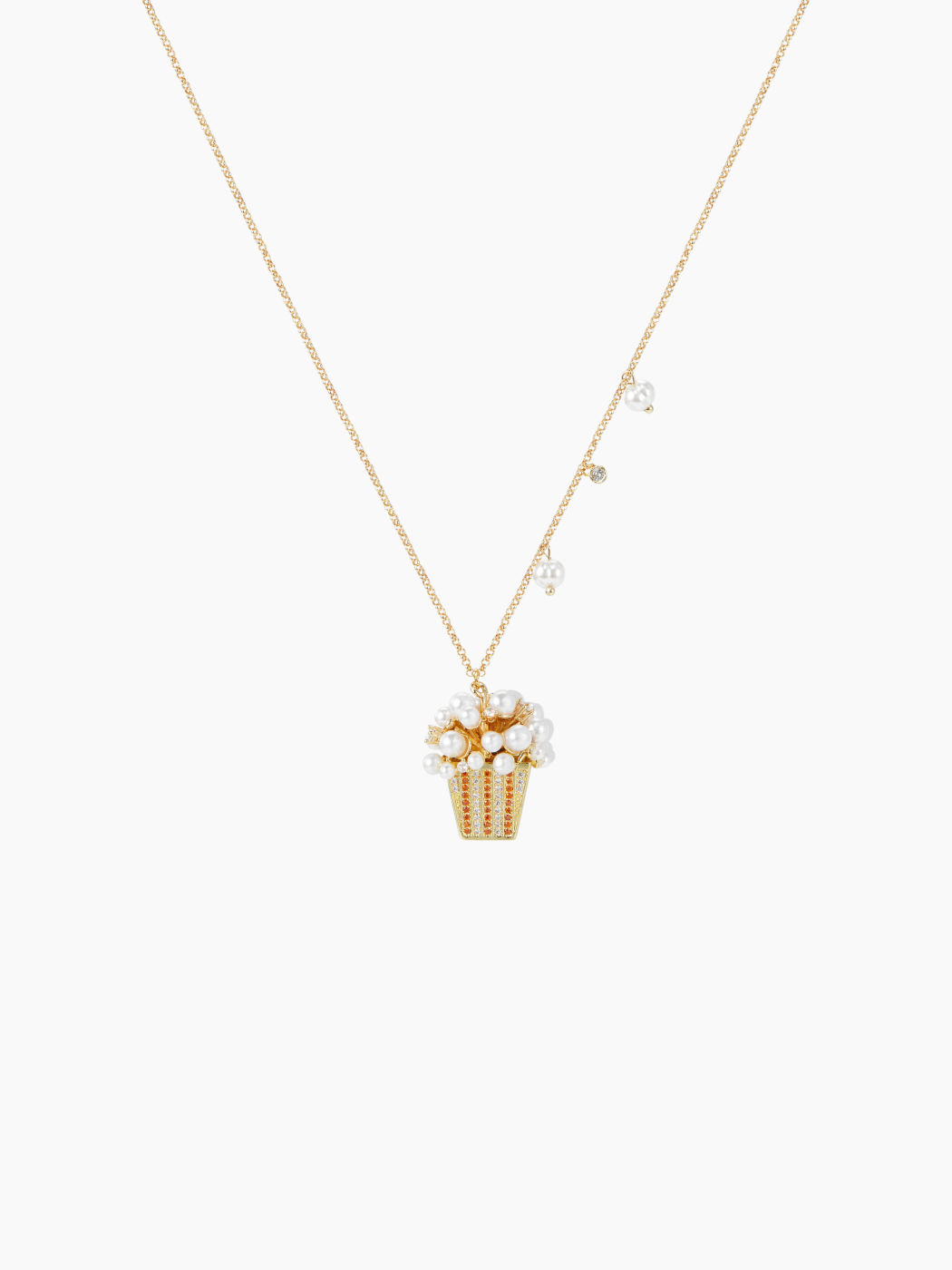 ZIRCON & FAUX PEARL POPCORN PENDANT NECKLACE