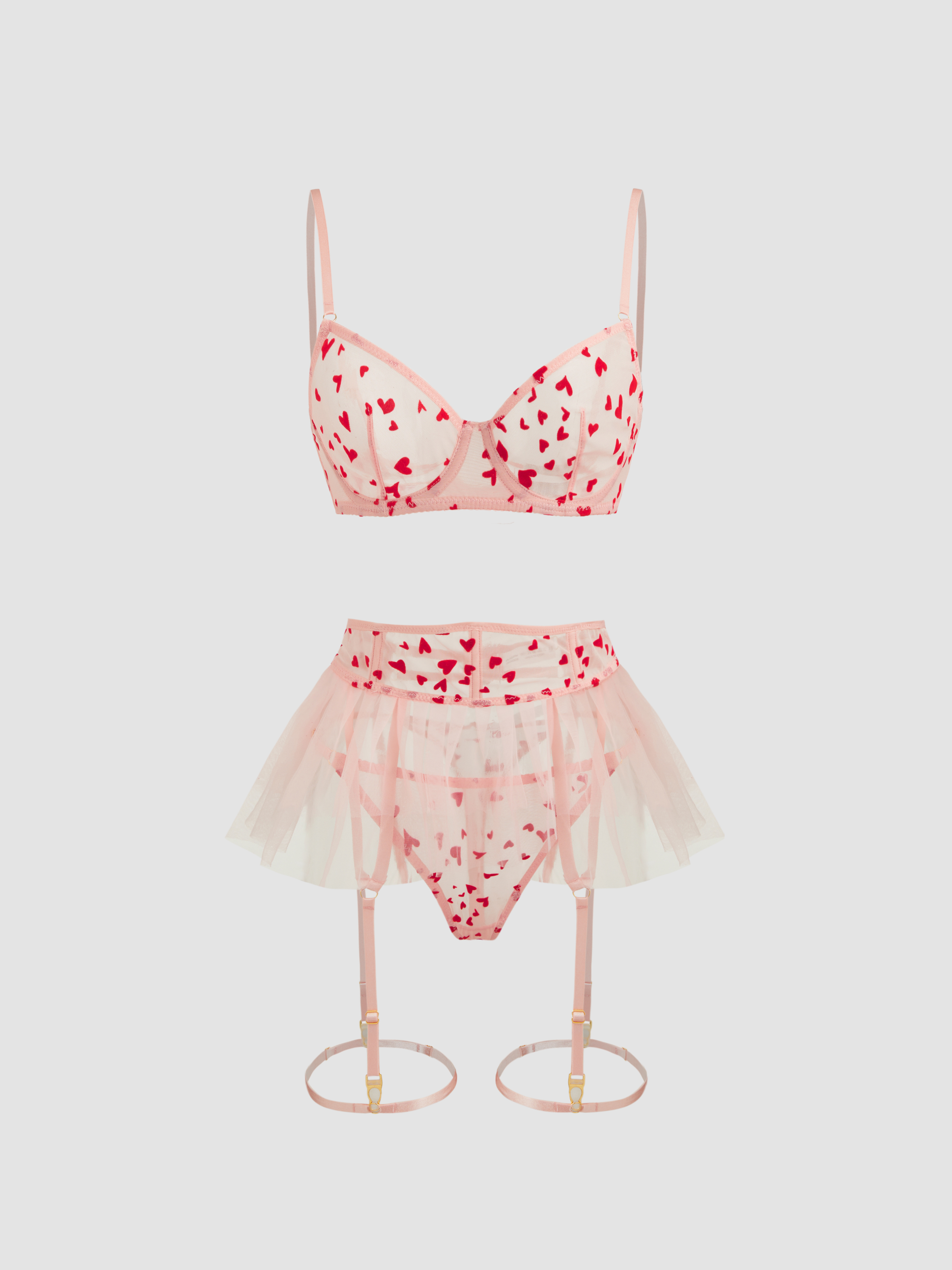 Set Lingerie Cœur Strass – Bra & Slip Dentelle Maille Rose Transparent – 34B Neuf Sans Étiquettes