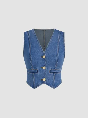 Stretch-Denim-V-Ausschnitt Crop Weste