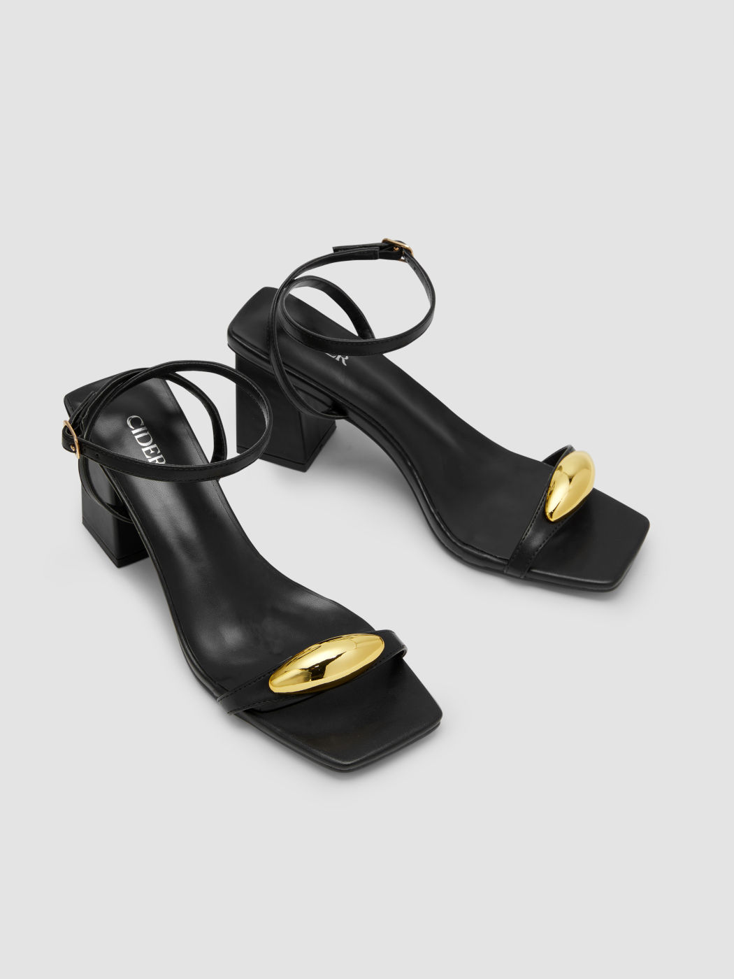 METAL DECOR ADJUSTABLE STRAP CHUNKY HEELED SANDALS