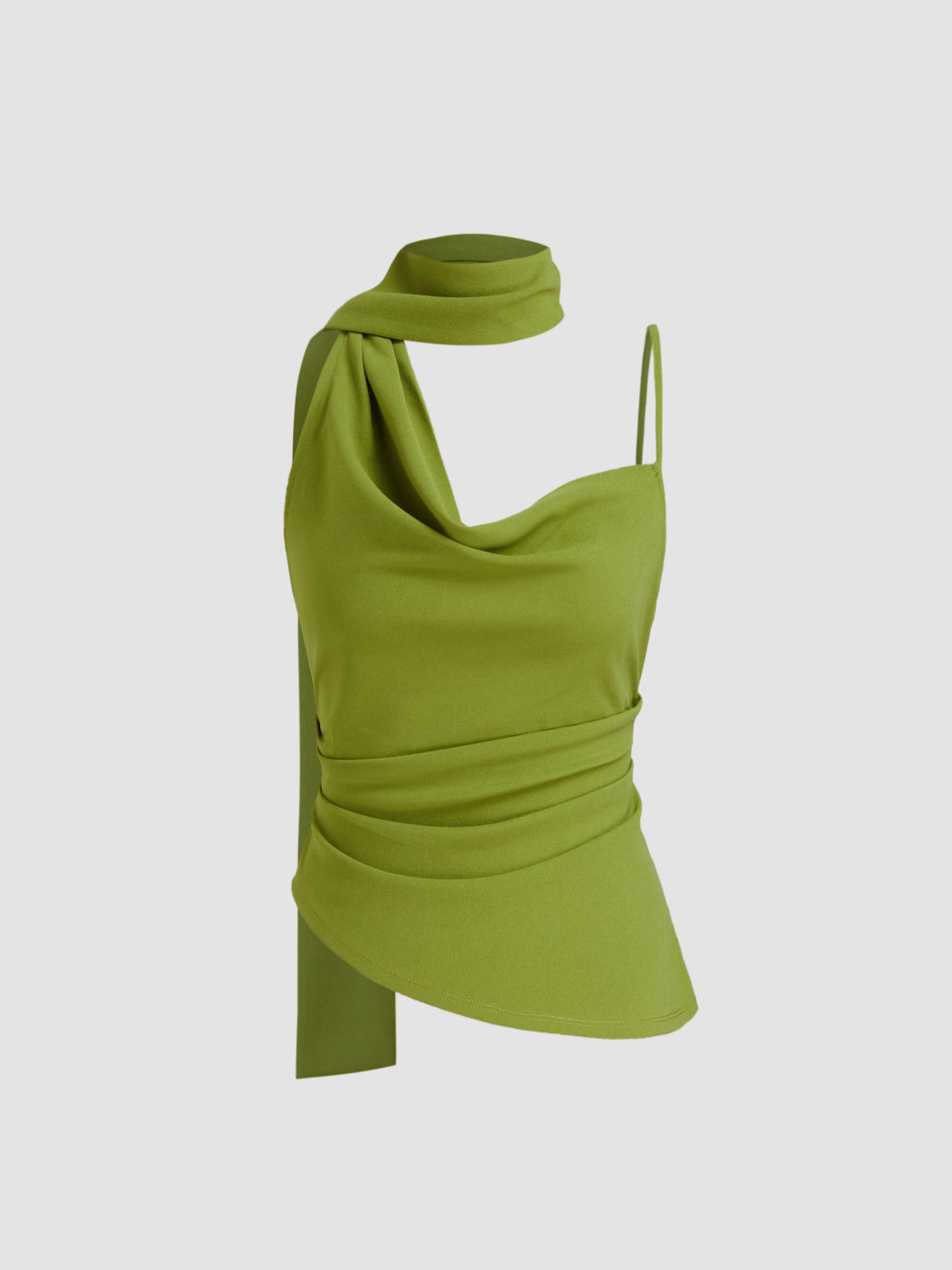 Halter Neckline Ruched Cami Top With Scarf