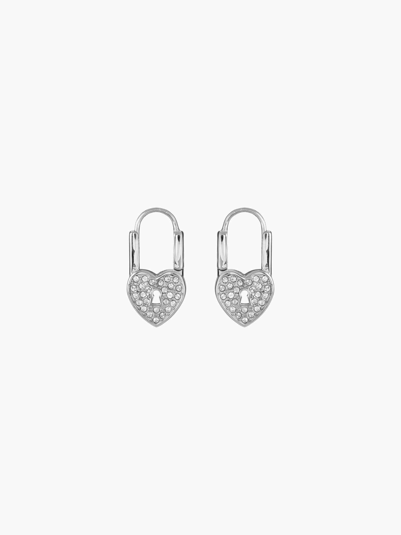 RHINESTONE HEART LOCK STAINLESS STEEL DROP EARRINGS