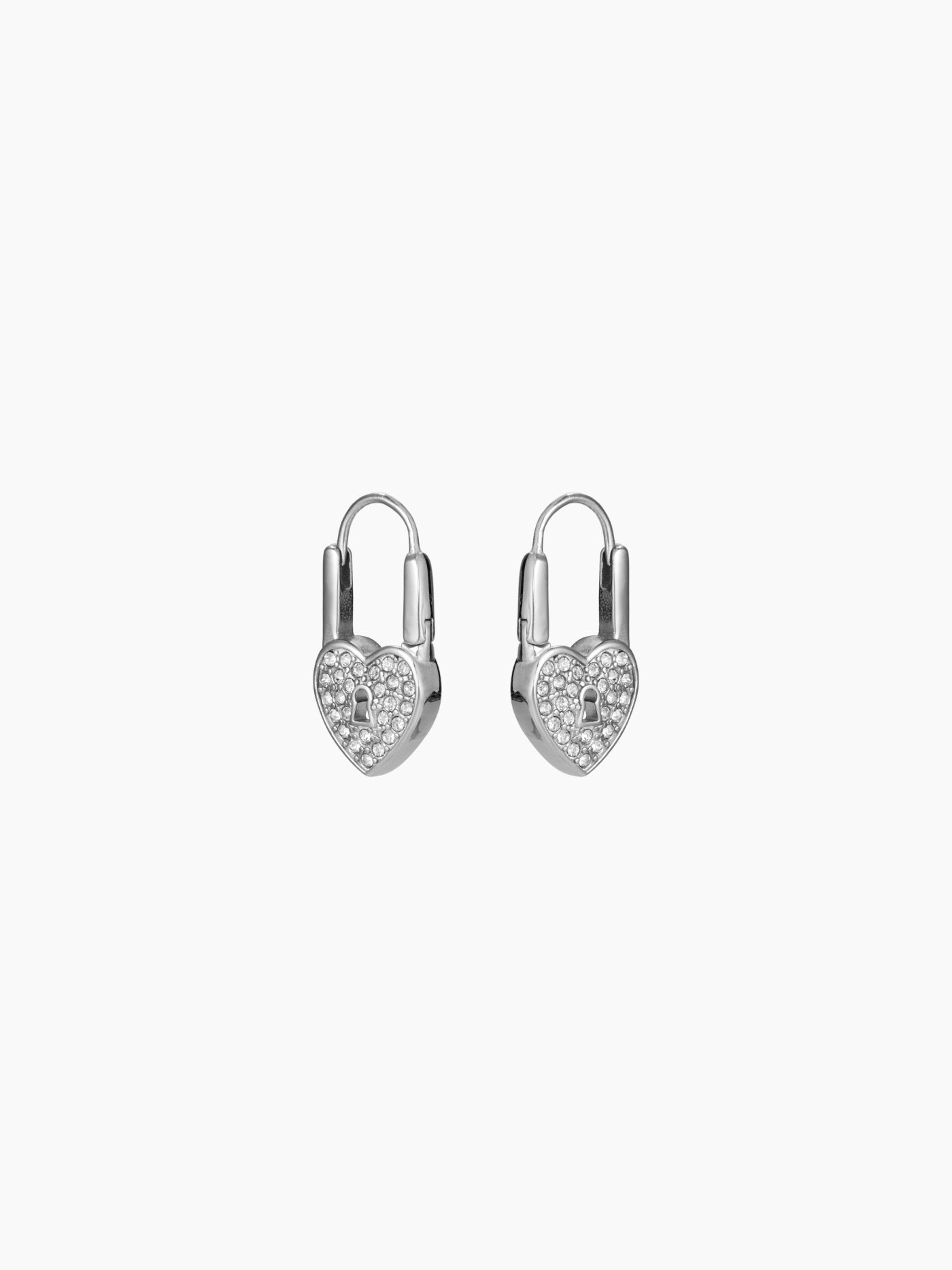 RHINESTONE HEART LOCK STAINLESS STEEL DROP EARRINGS