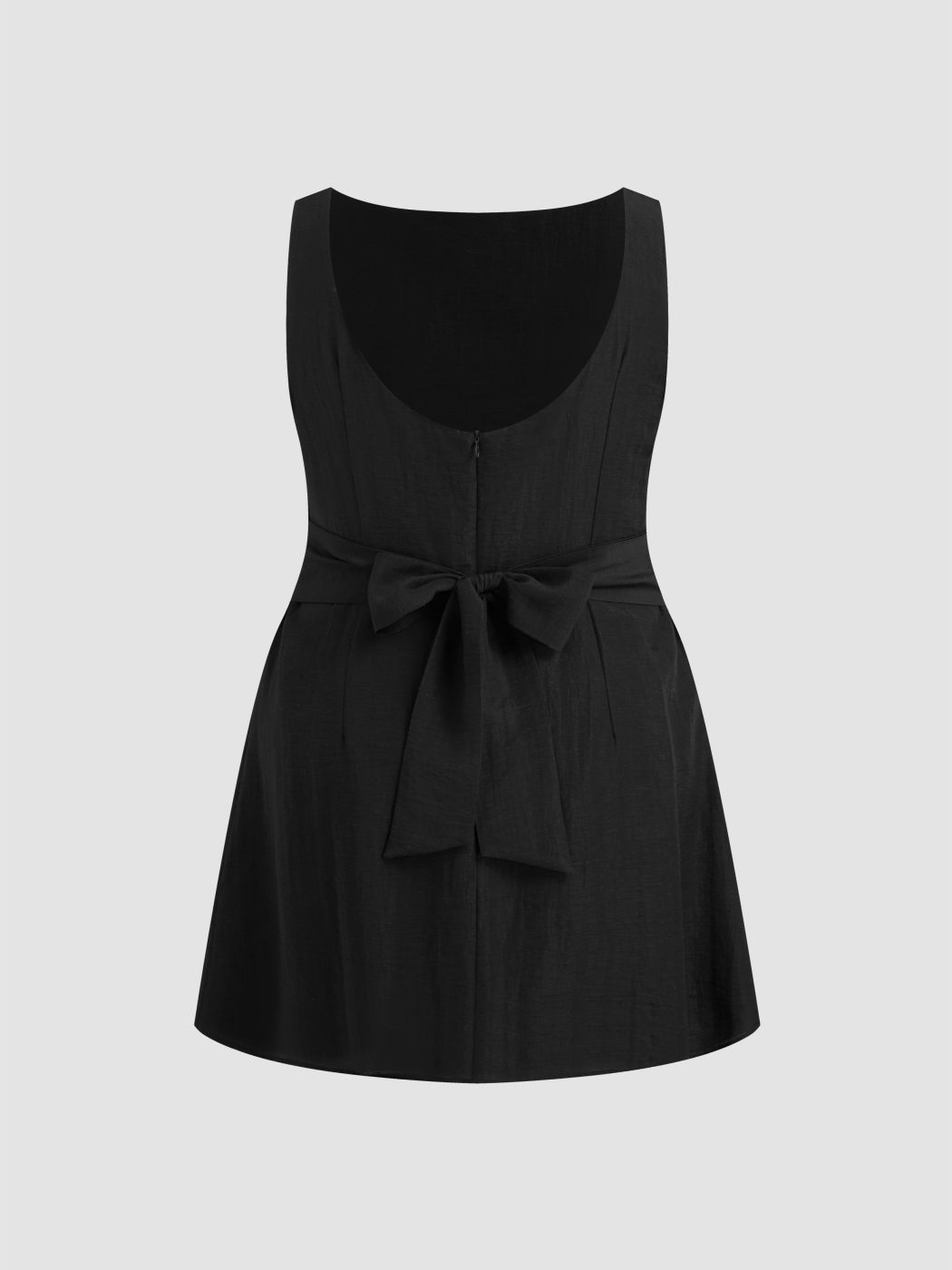 Linen-blend Boat Neck Ruched Knotted Backless Mini Dress Curve & Plus