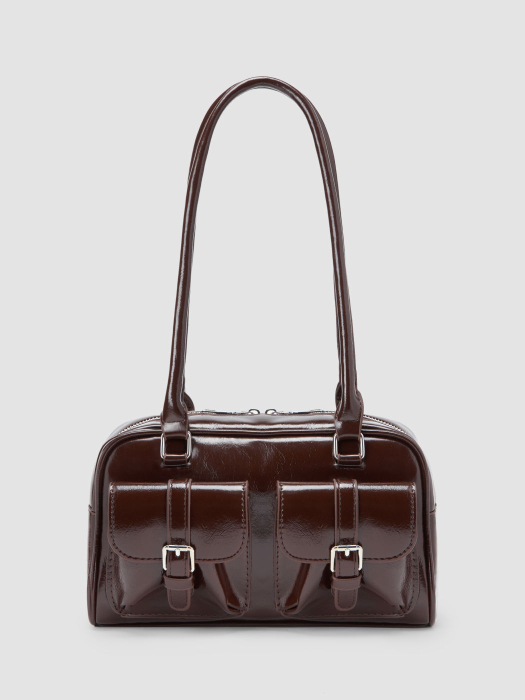 Doppeltaschen-Boston-Fake-Leder-Schultertasche
