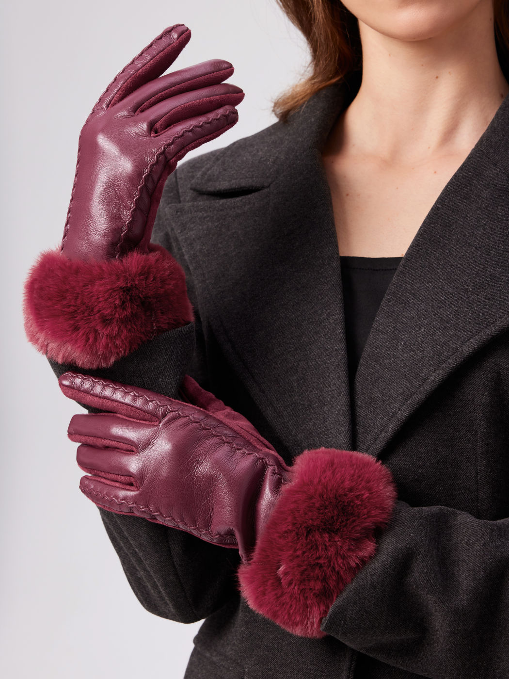 FUR-LOOK TRIM FAUX LEATHER GLOVES