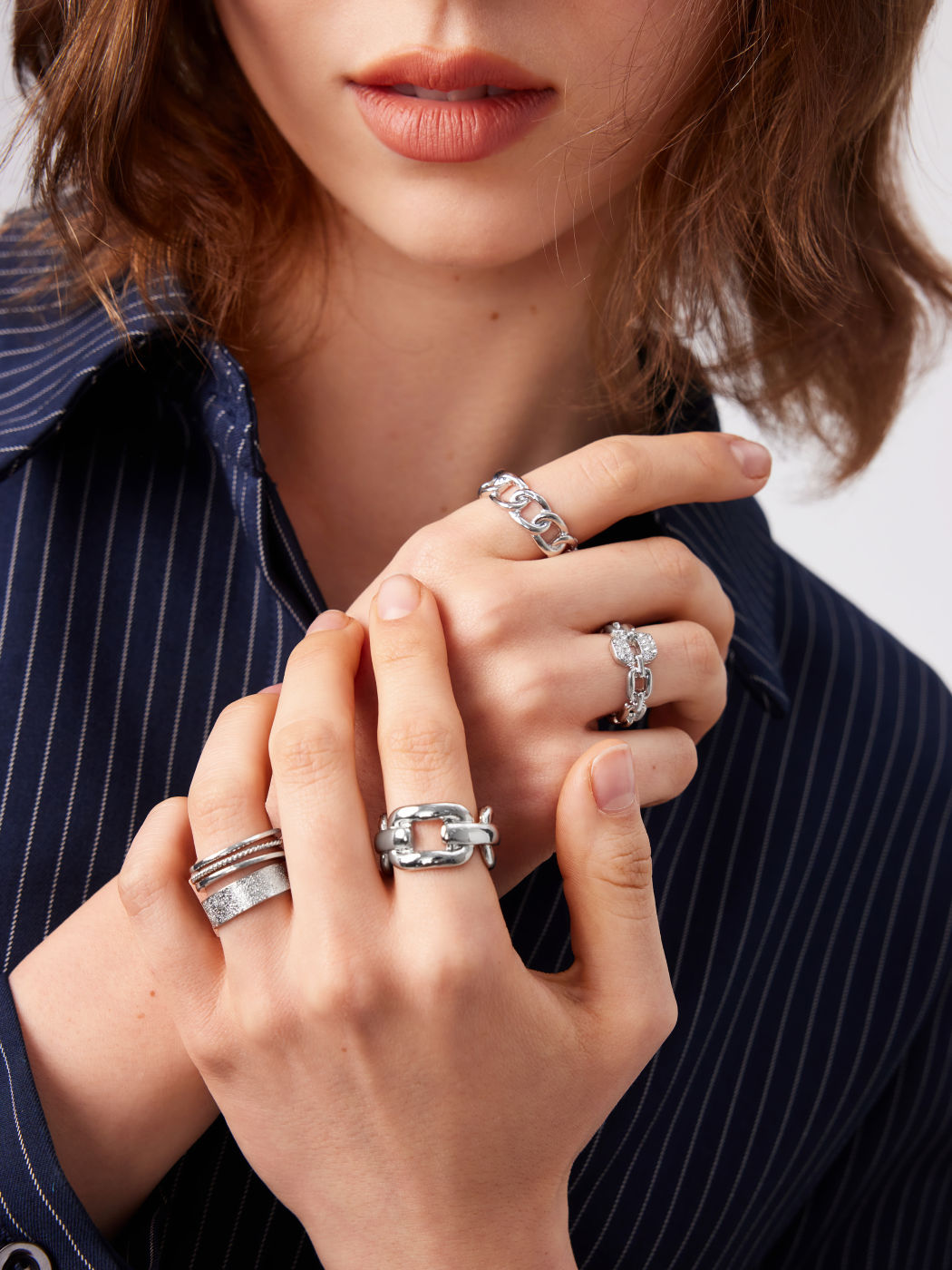 5PCS RHINESTONE & CHAIN RING SET