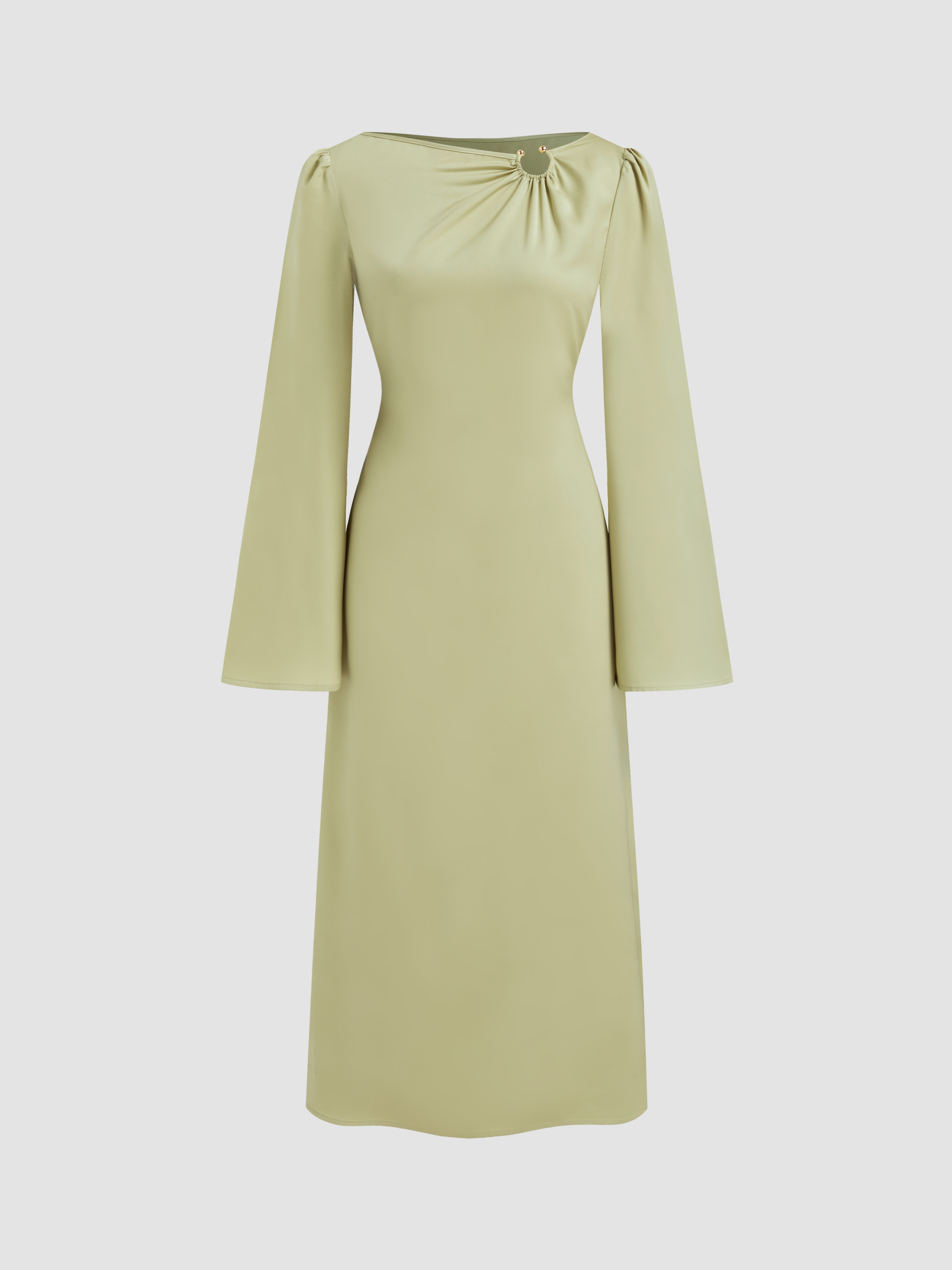 Satin Asymmetrical Neck Knotted Pierced Maxi Dress