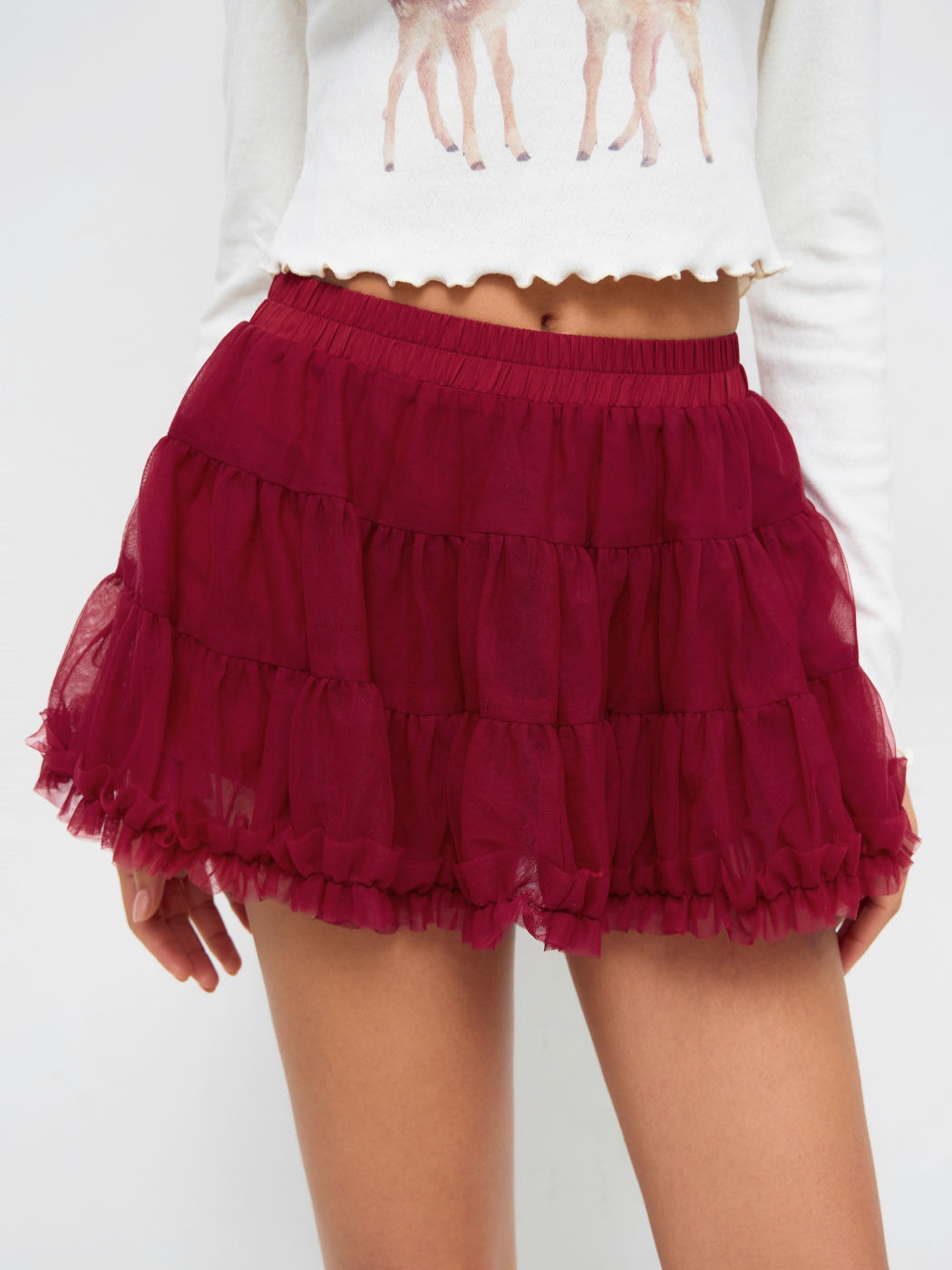 Mesh Mid Rise Layered Mini Skirt