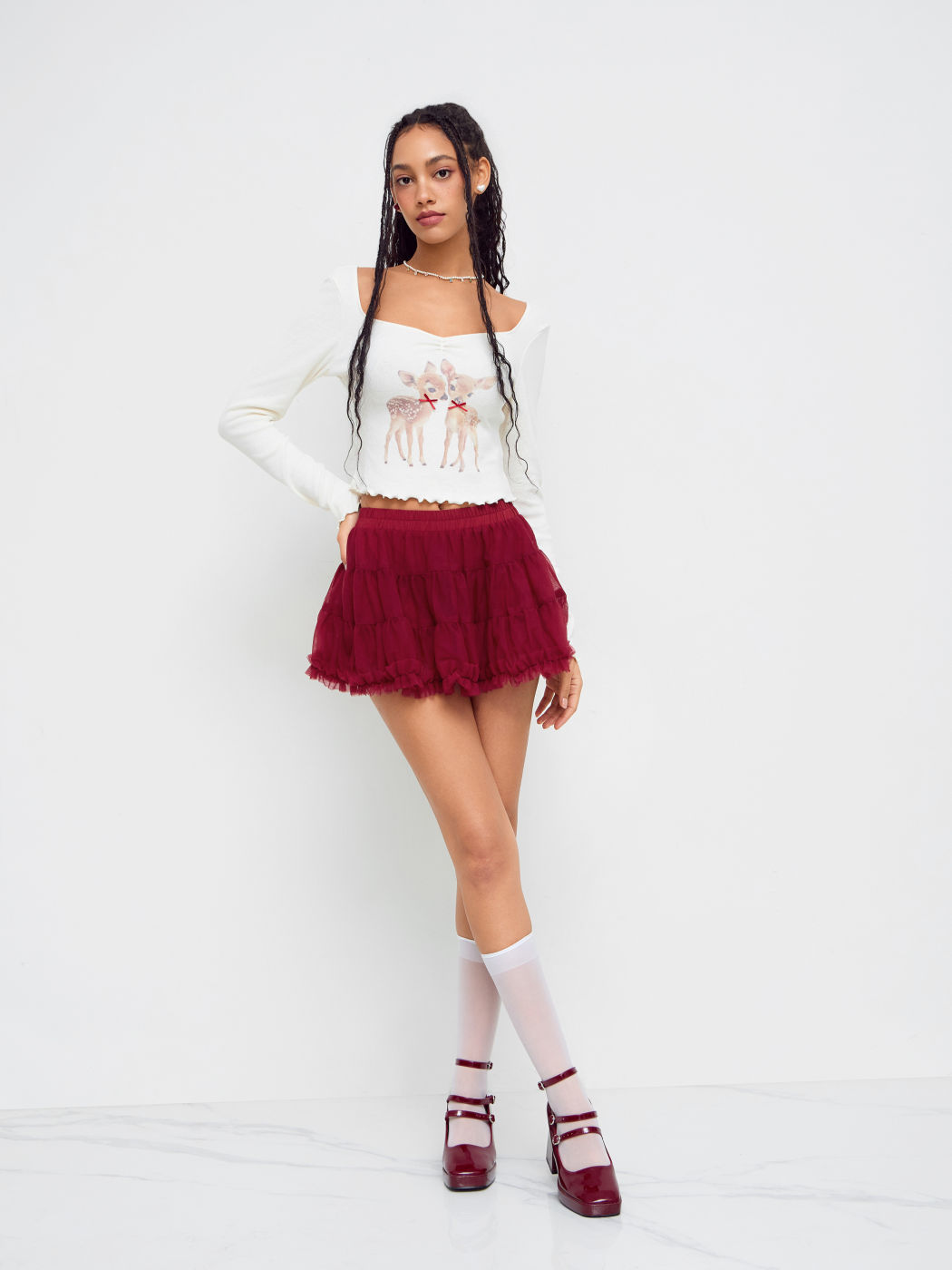 Mesh Mid Rise Layered Mini Skirt