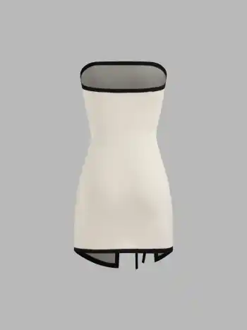 Knitted Knotted Contrasting Binding Bandeau Mini Dress