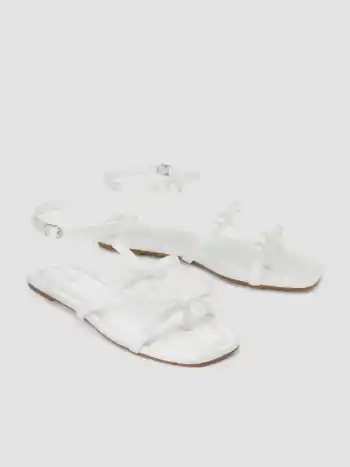 BOWKNOT STRAPPY SATIN FLAT SANDALS